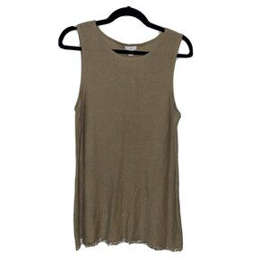 J. Jill Macadamia Brown Small Fringe Hem Sweater Tank  Linen Blend EUC (Q)